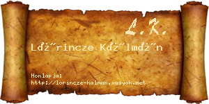 Lőrincze Kálmán névjegykártya